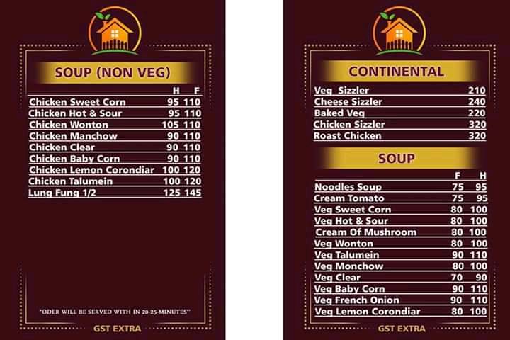 Hut Garden Family restaurant menu