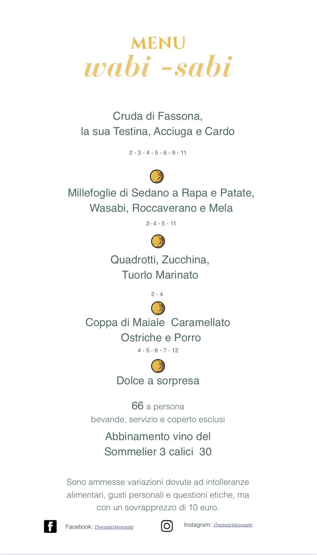 Menu di I 5 Sensi Ristorante 