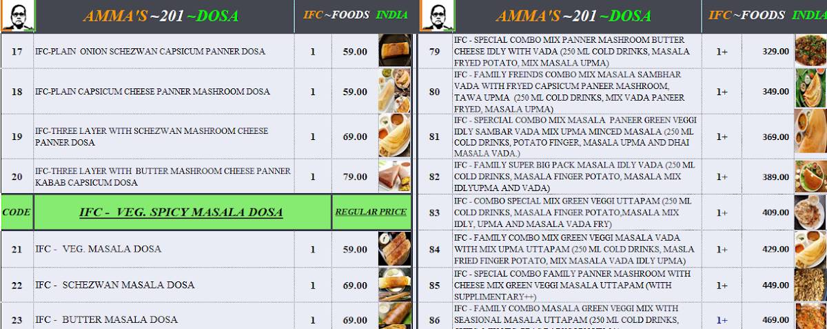IFC - FOODS INDIA menu