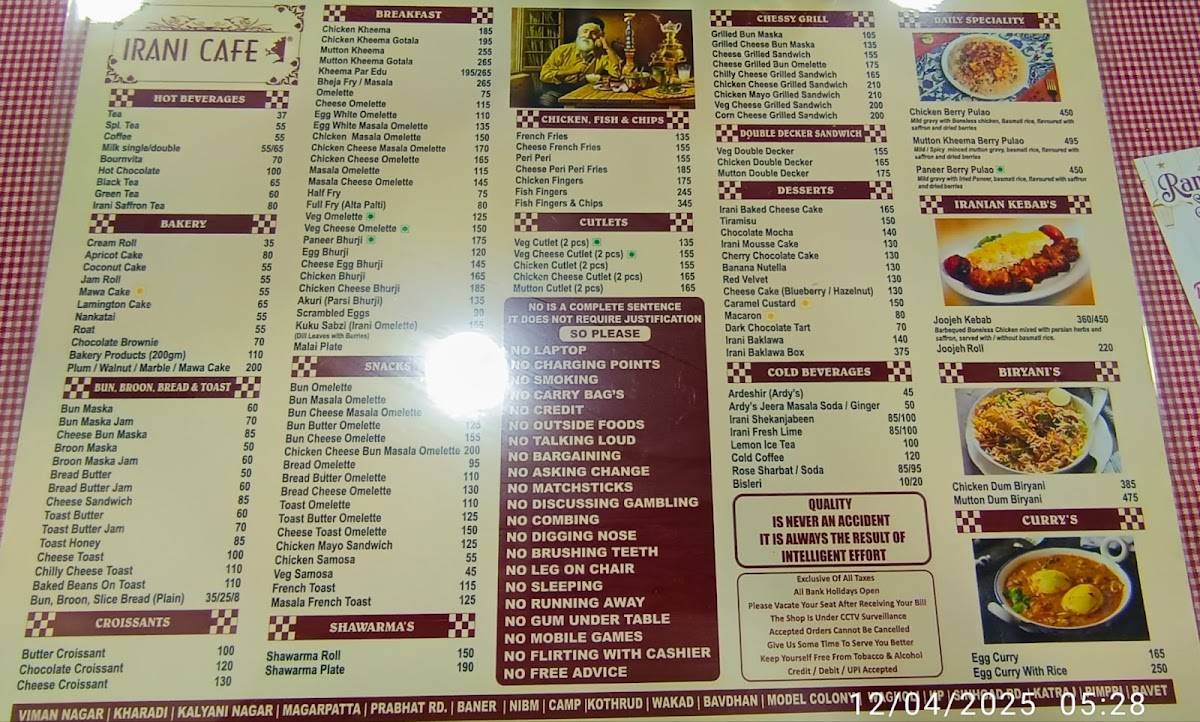 IRANI CAFE - PIMPRI menu