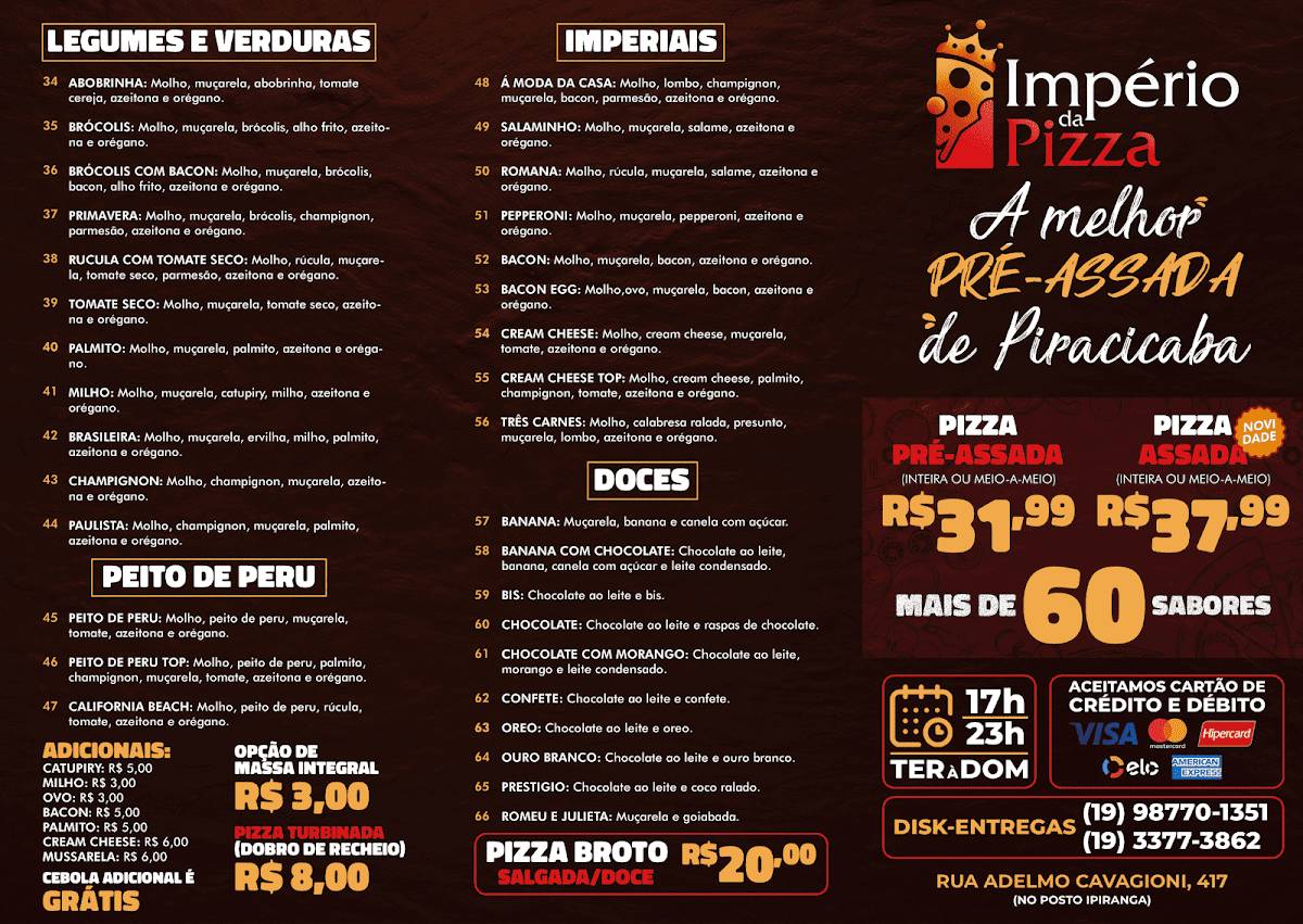 Império da Pizza - Piracicaba Santa Terezinha cardápio