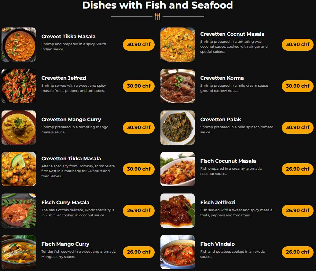 Menu di India4U Bern – Authentic Indian Restaurant & Curry House. 