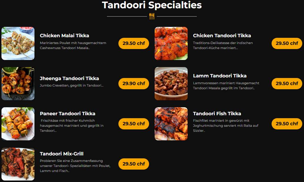 Menu di India4U Bern – Authentic Indian Restaurant & Curry House. 