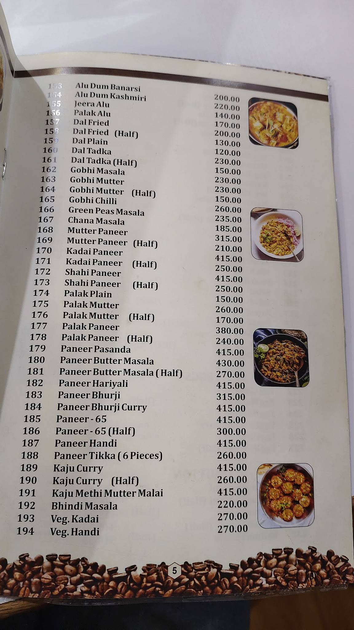 Indian Coffee House menu