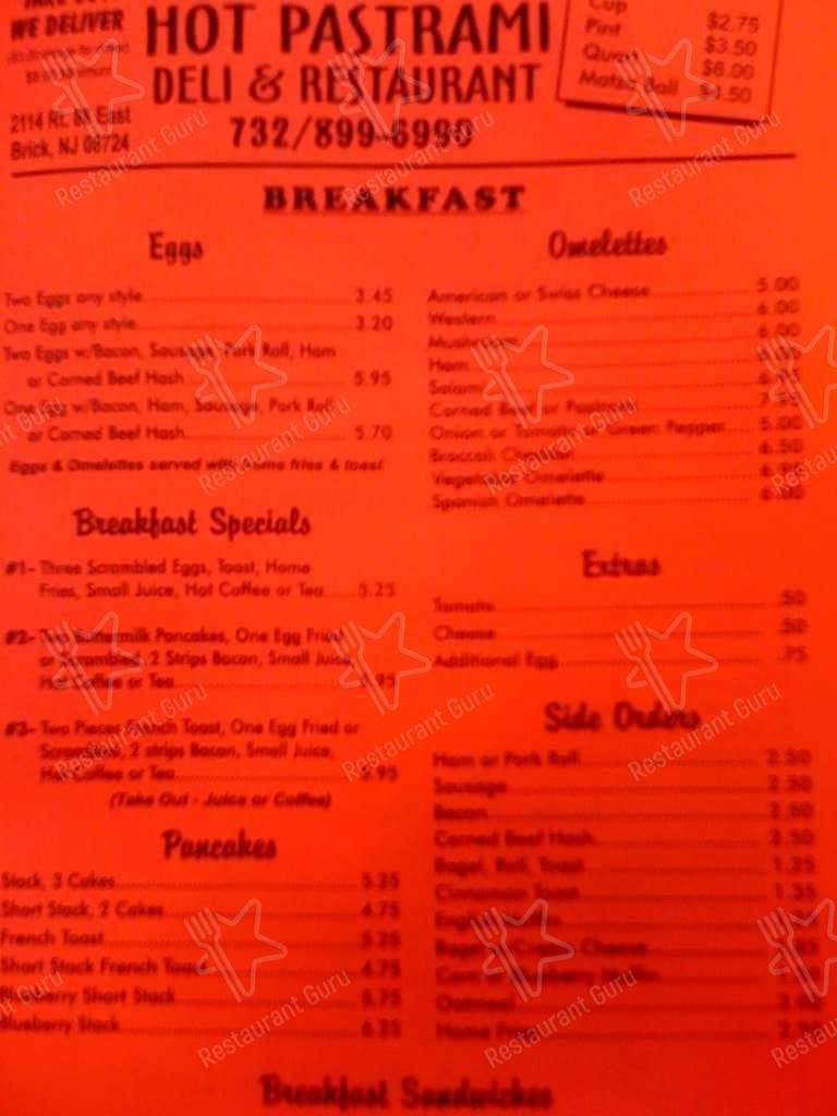 Menu at Irv & Karen's Hot Pastrami Deli & Restaurant, Brick