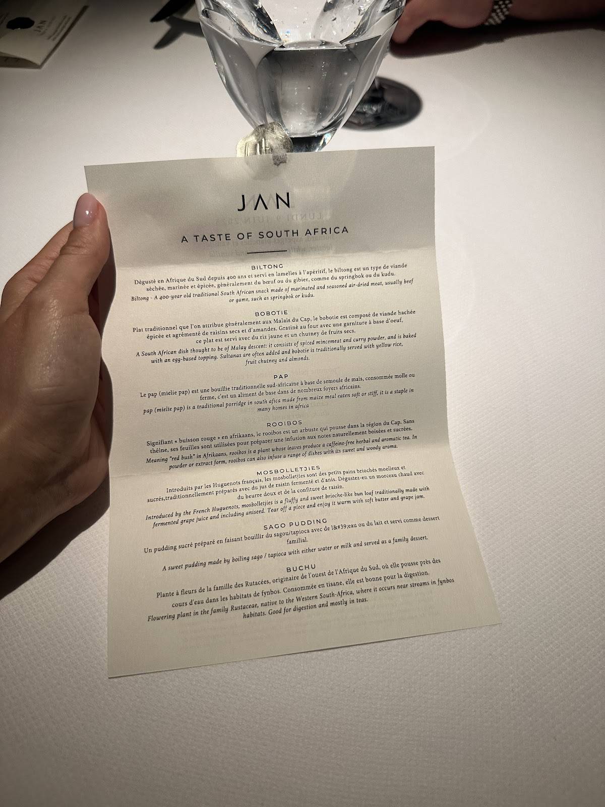 Menu de Restaurant JAN