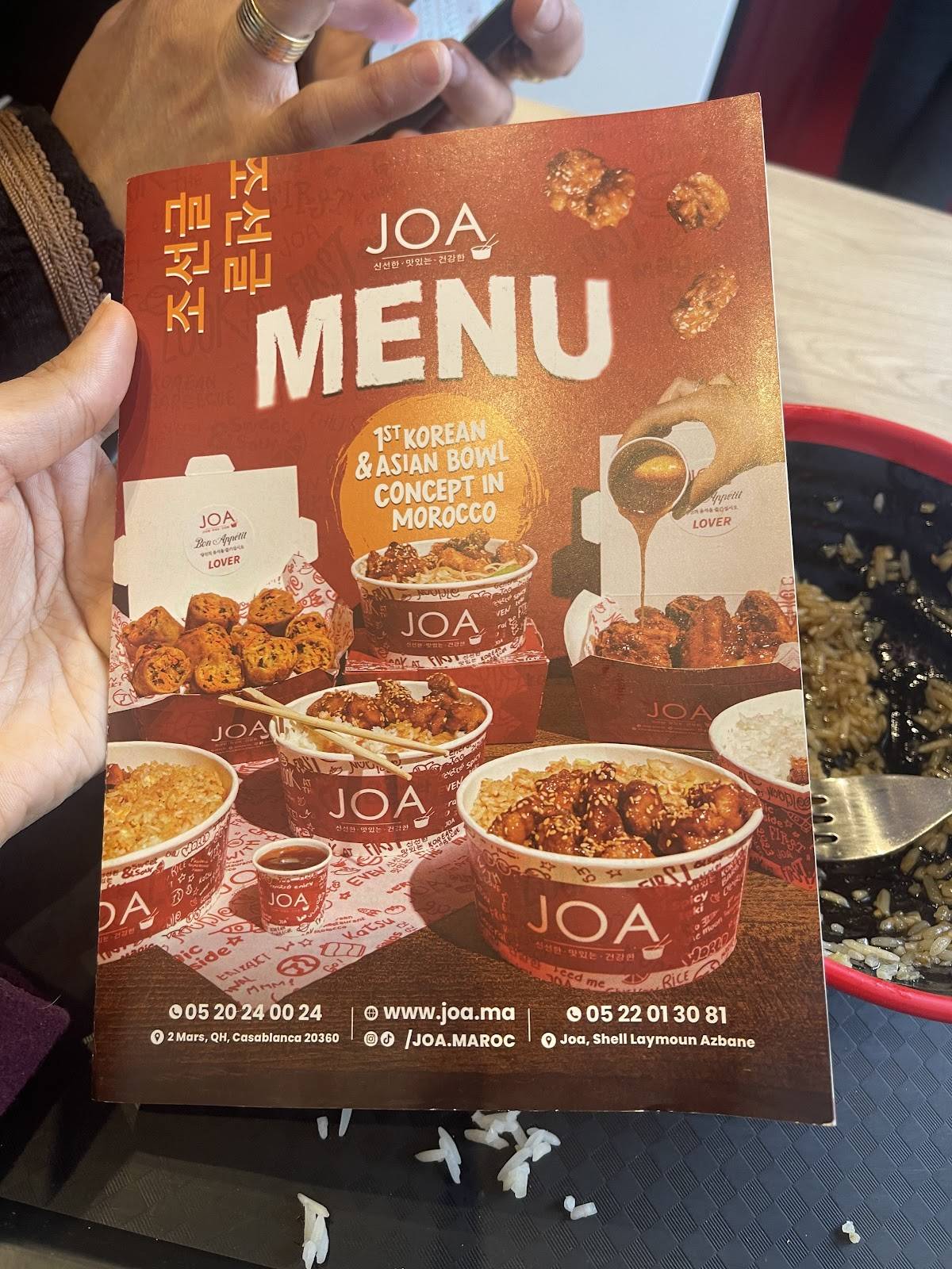 Menu au JOA BOUSKOURA restaurant, Bouskoura