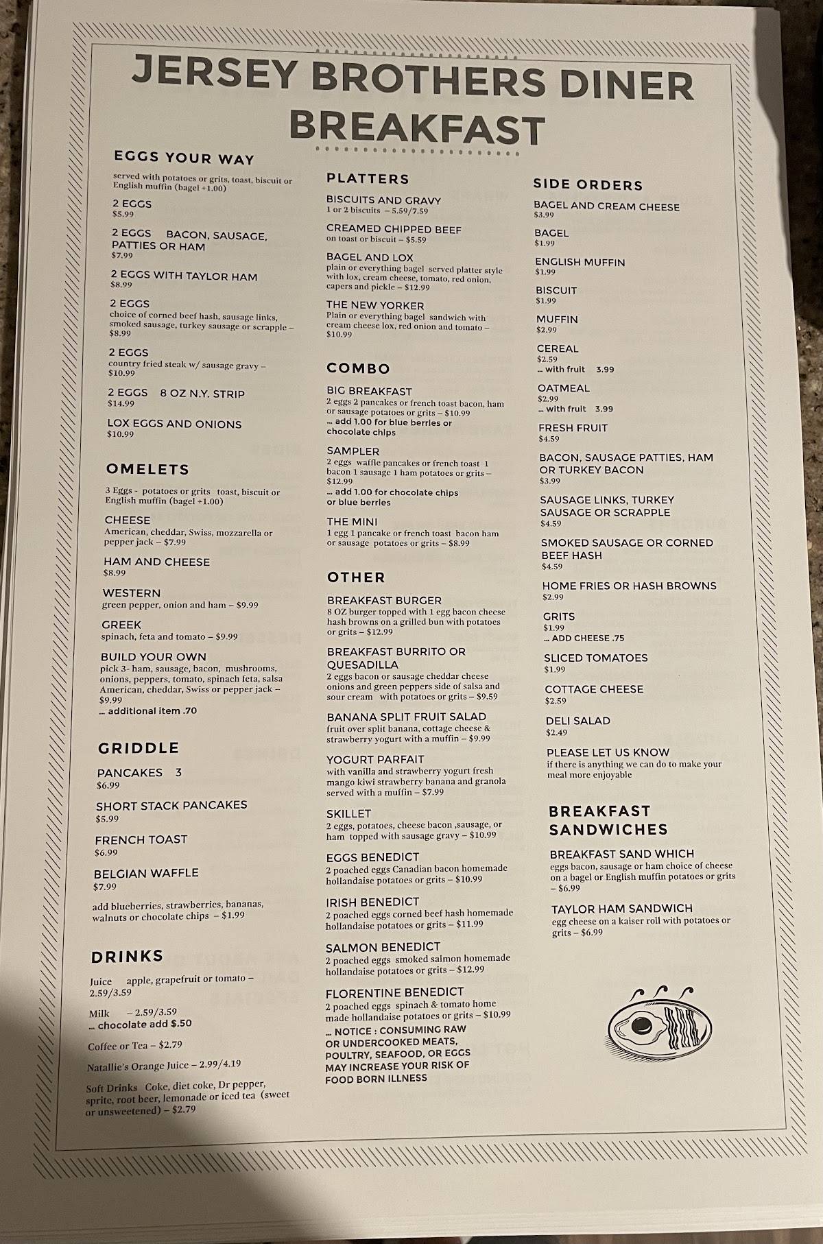 Menu at Jersey brothers diner restaurant, Palm Bay