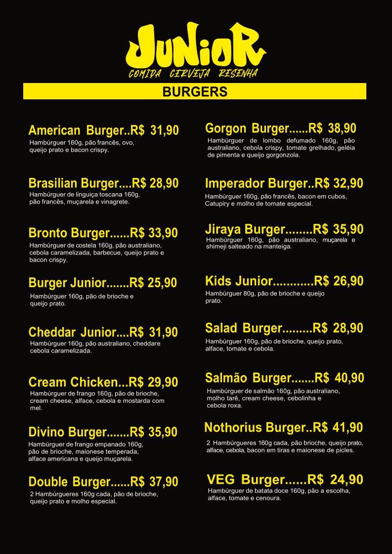 Júnior Beer Burger cardápio