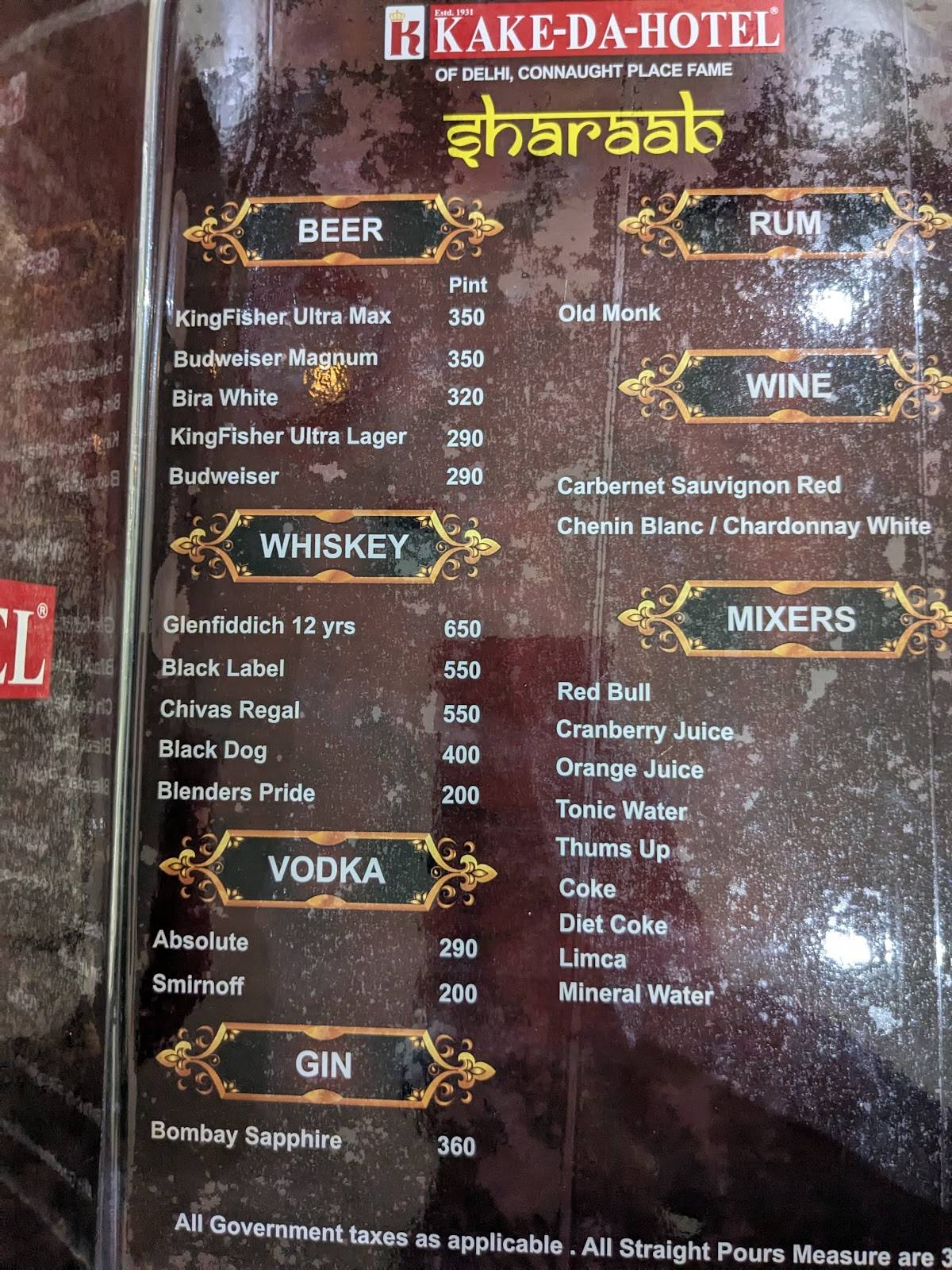 Kake Da Hotel Andheri menu