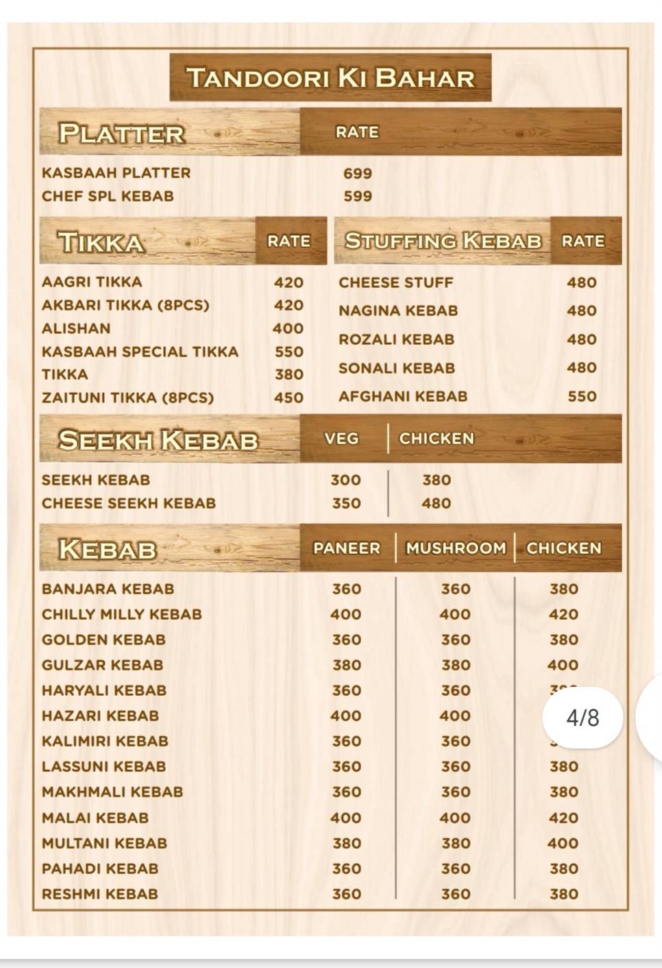 Kasbaah Garden and Restaurant….. menu