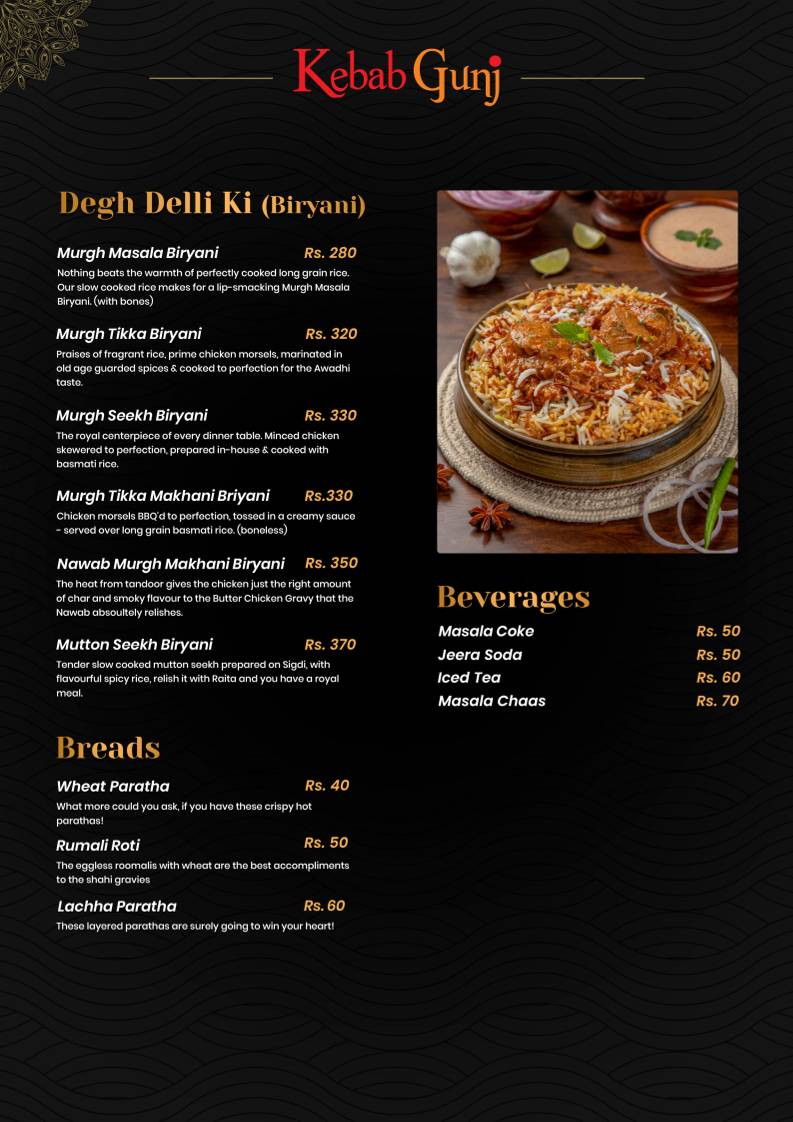 Kebab Gunj menu
