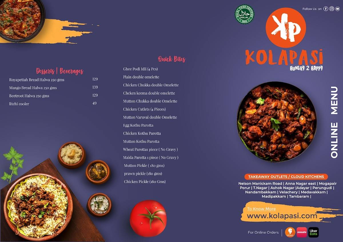 Kolapasi (Peelamedu) menu