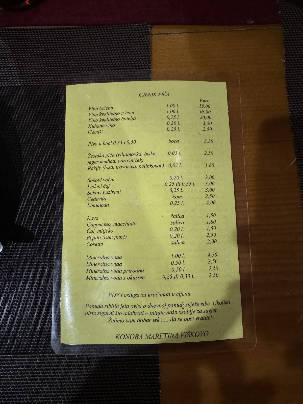 Menu di Konoba Maretina 