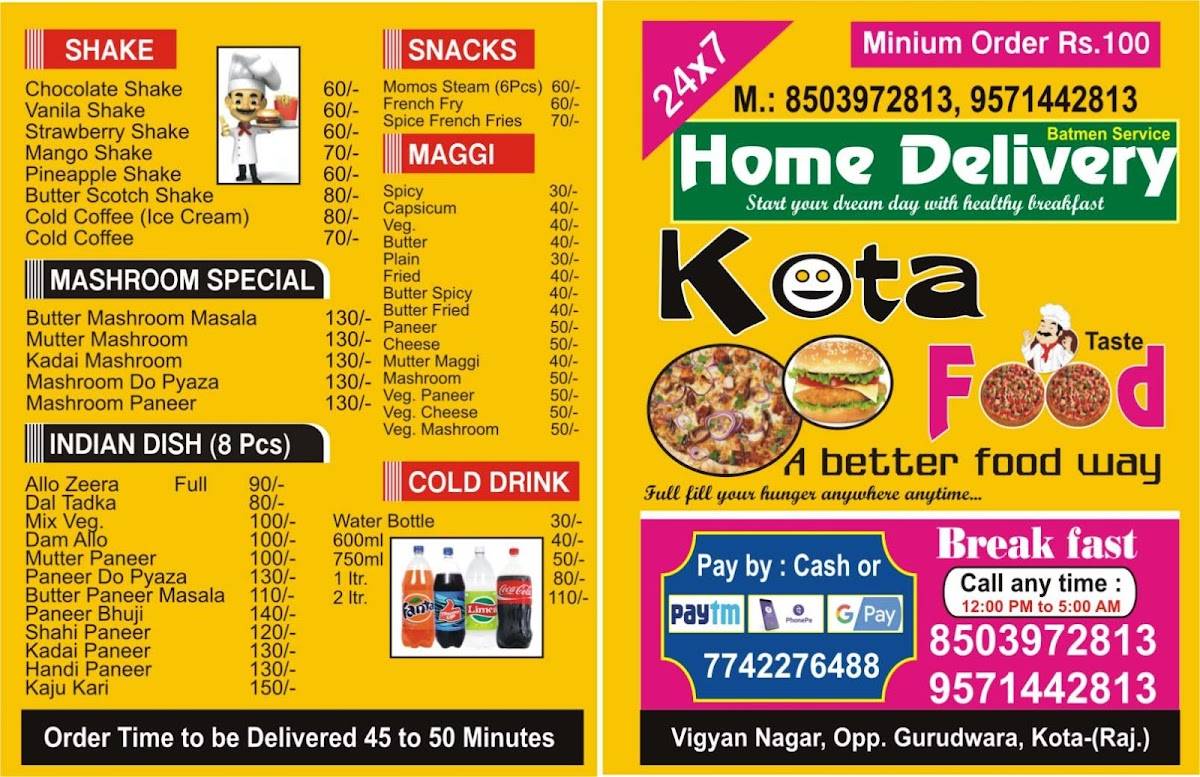 Kota Food Taste menu