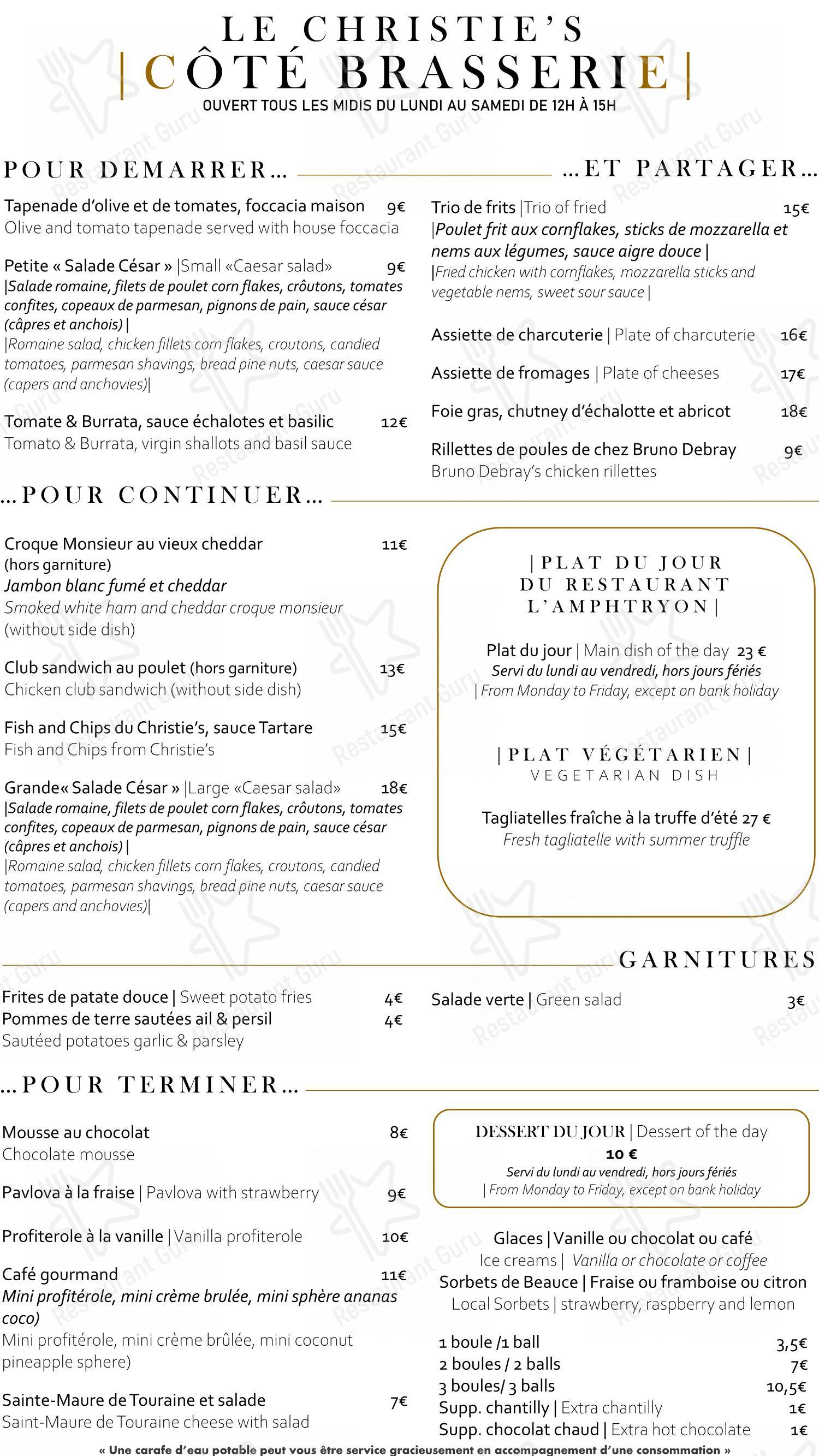 Restaurant L' Amphitryon Hôtel Le Bœuf Couronné - Chartres dans Chartres - Основное меню