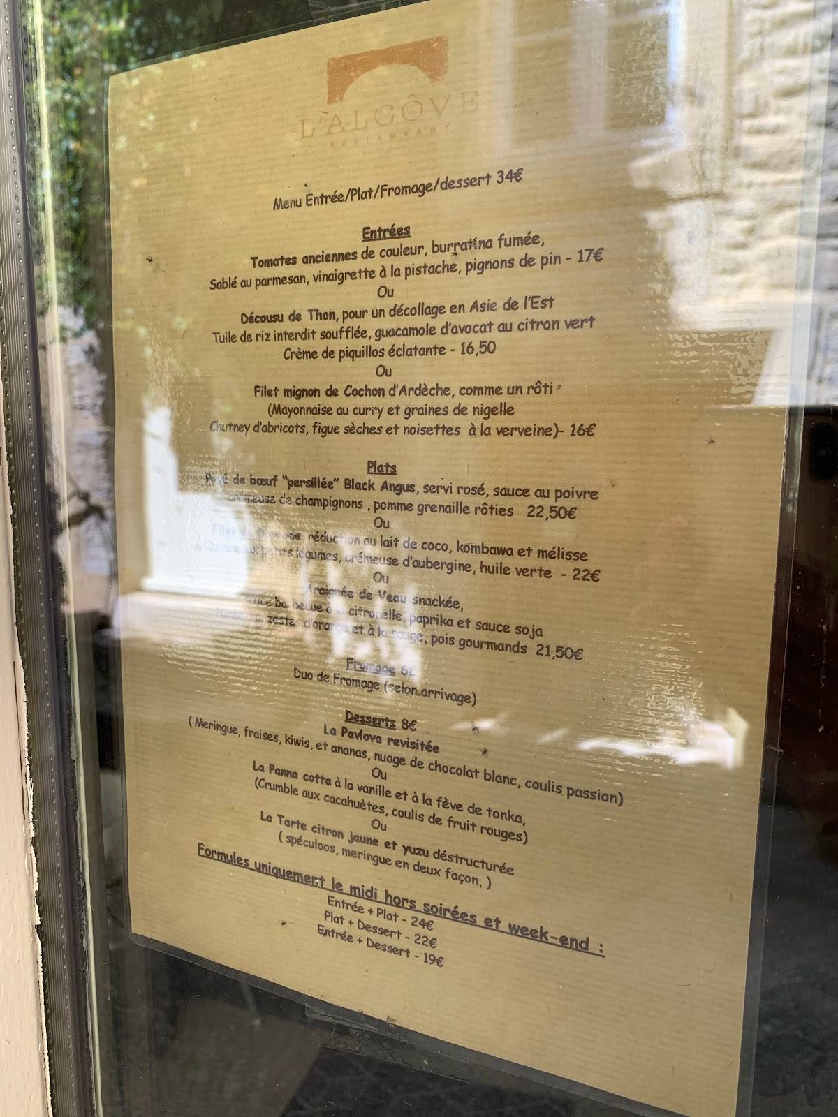 Menu de L'alcôve Restaurant