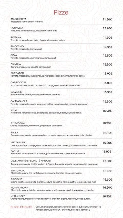 Menu de L'Italien le Restaurant