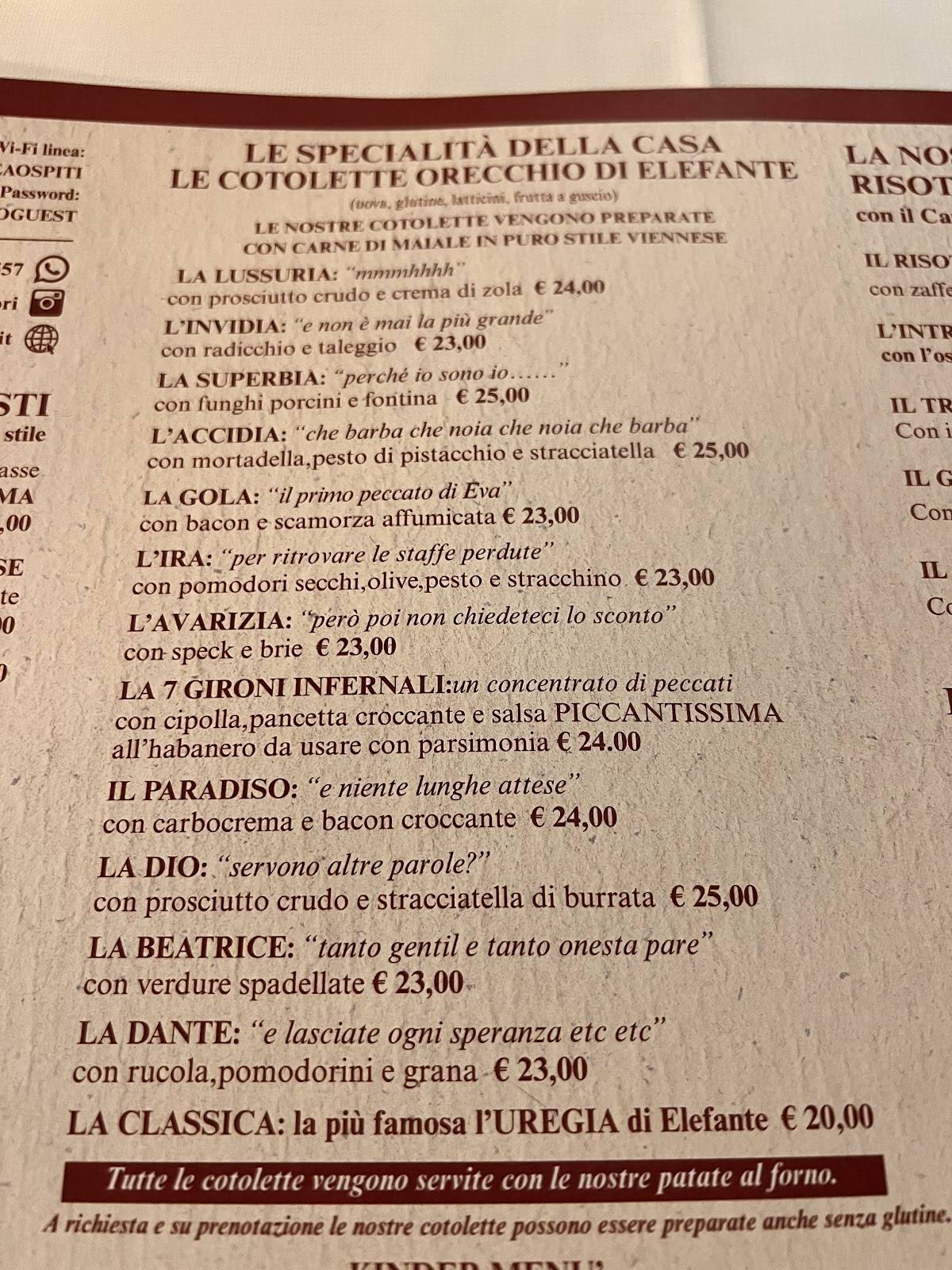 Menu de L'Osteria dei Peccatori LEGNANO