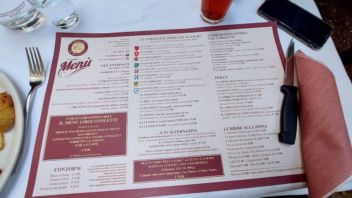 Menu di L'Osteria dei Peccatori LEGNANO 