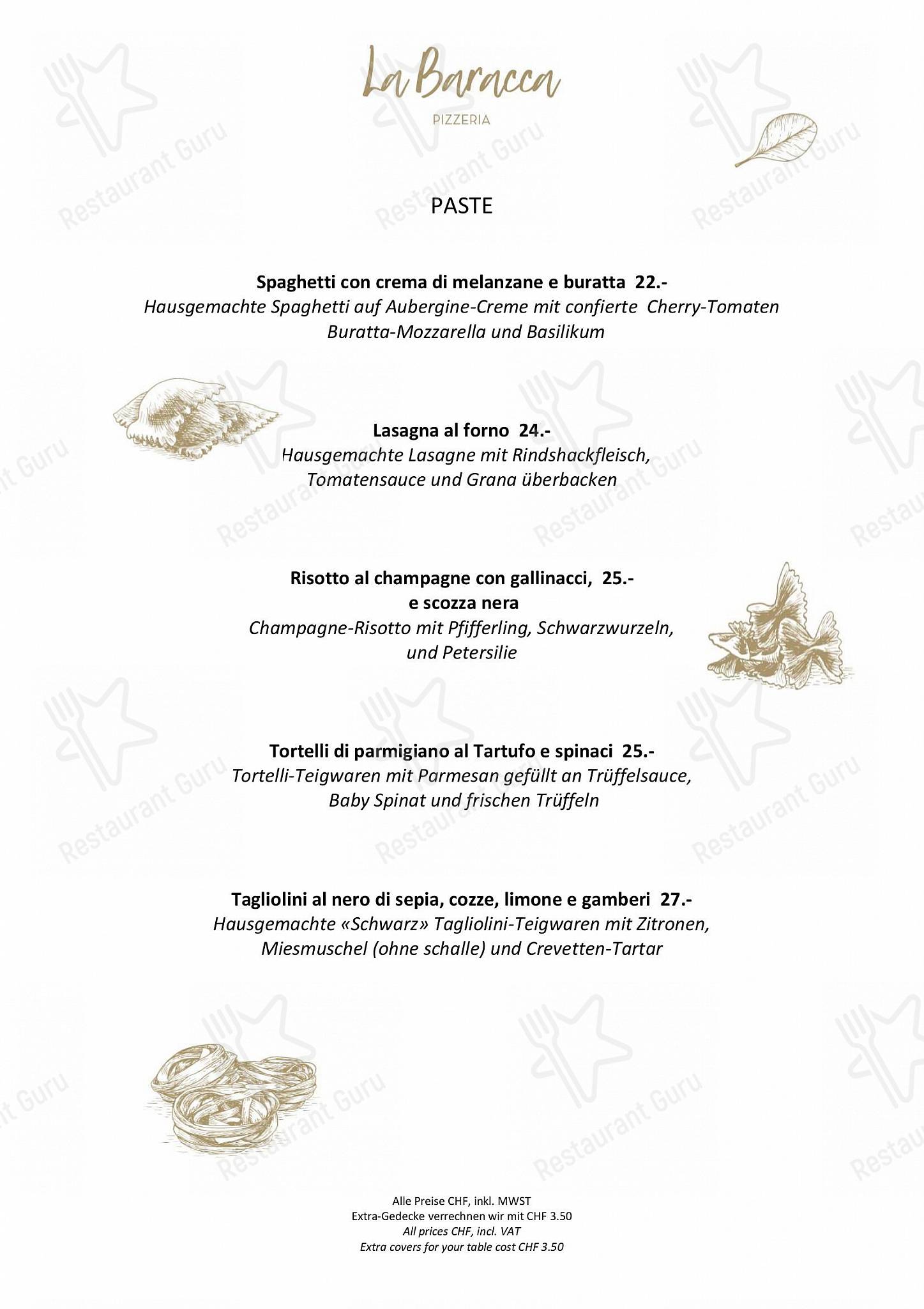 La Baracca in Lucerna - Основное меню