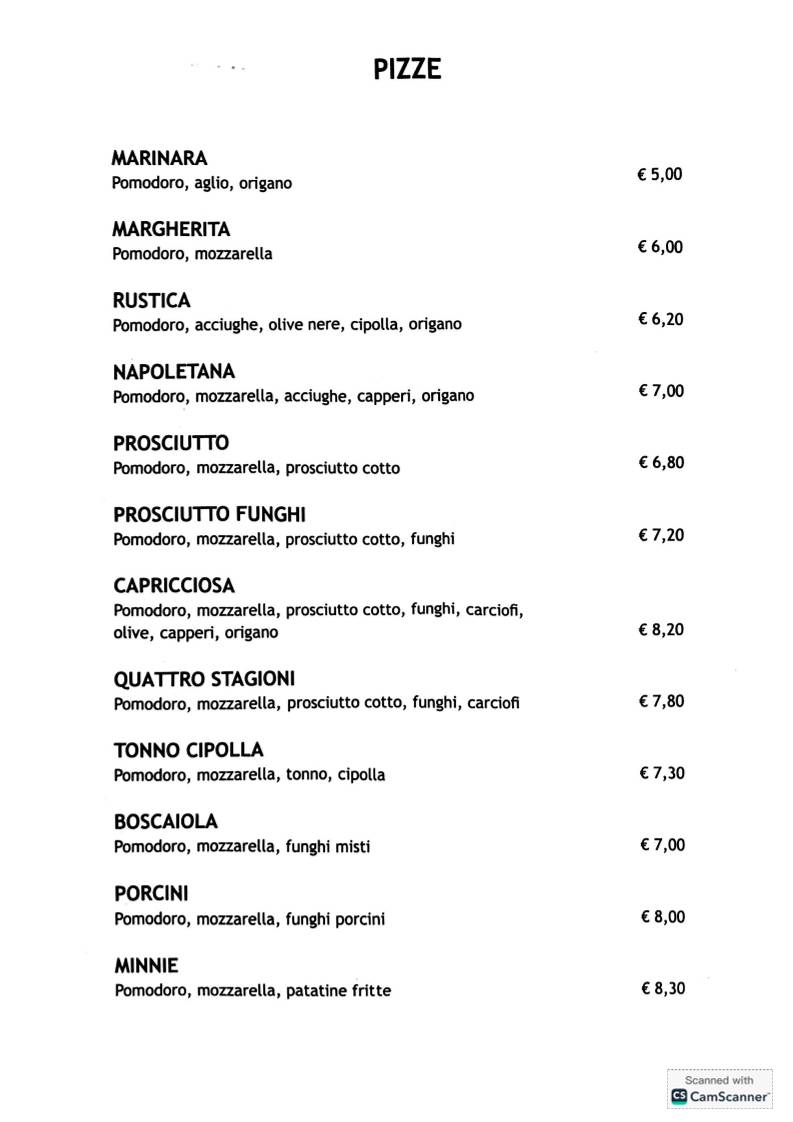 Menu di La Bastia 