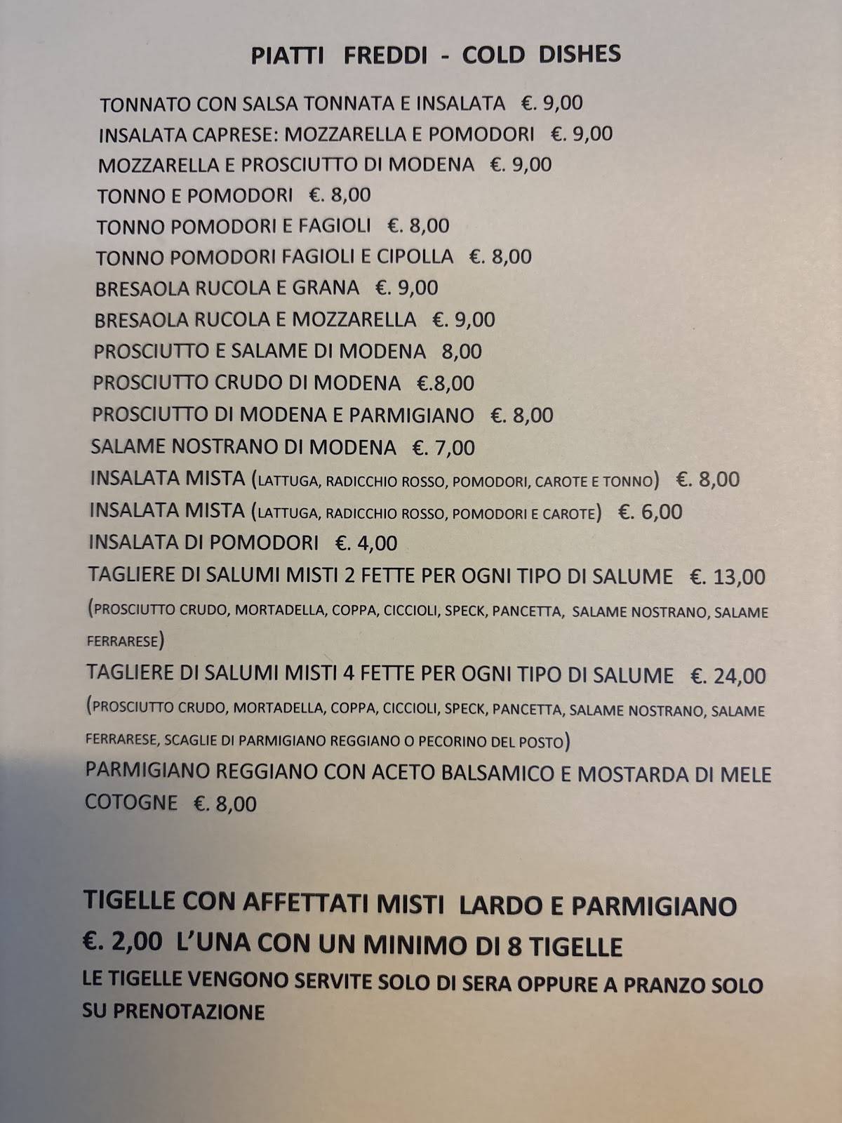 Menu di Osteria La Brusca 
