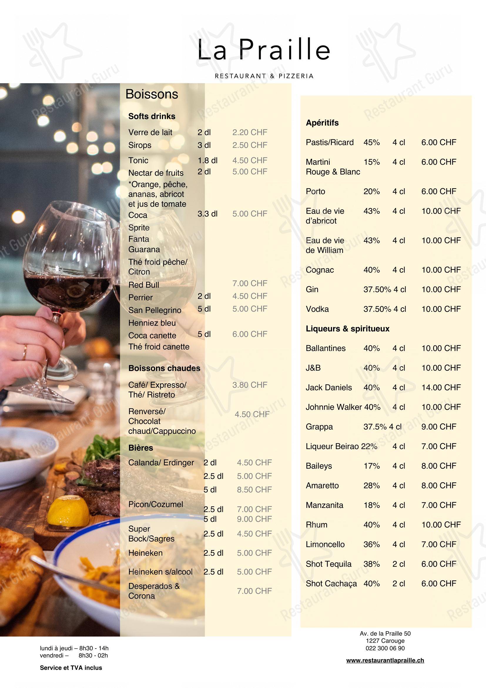 Menu per Restaurant La Praille pizzeria