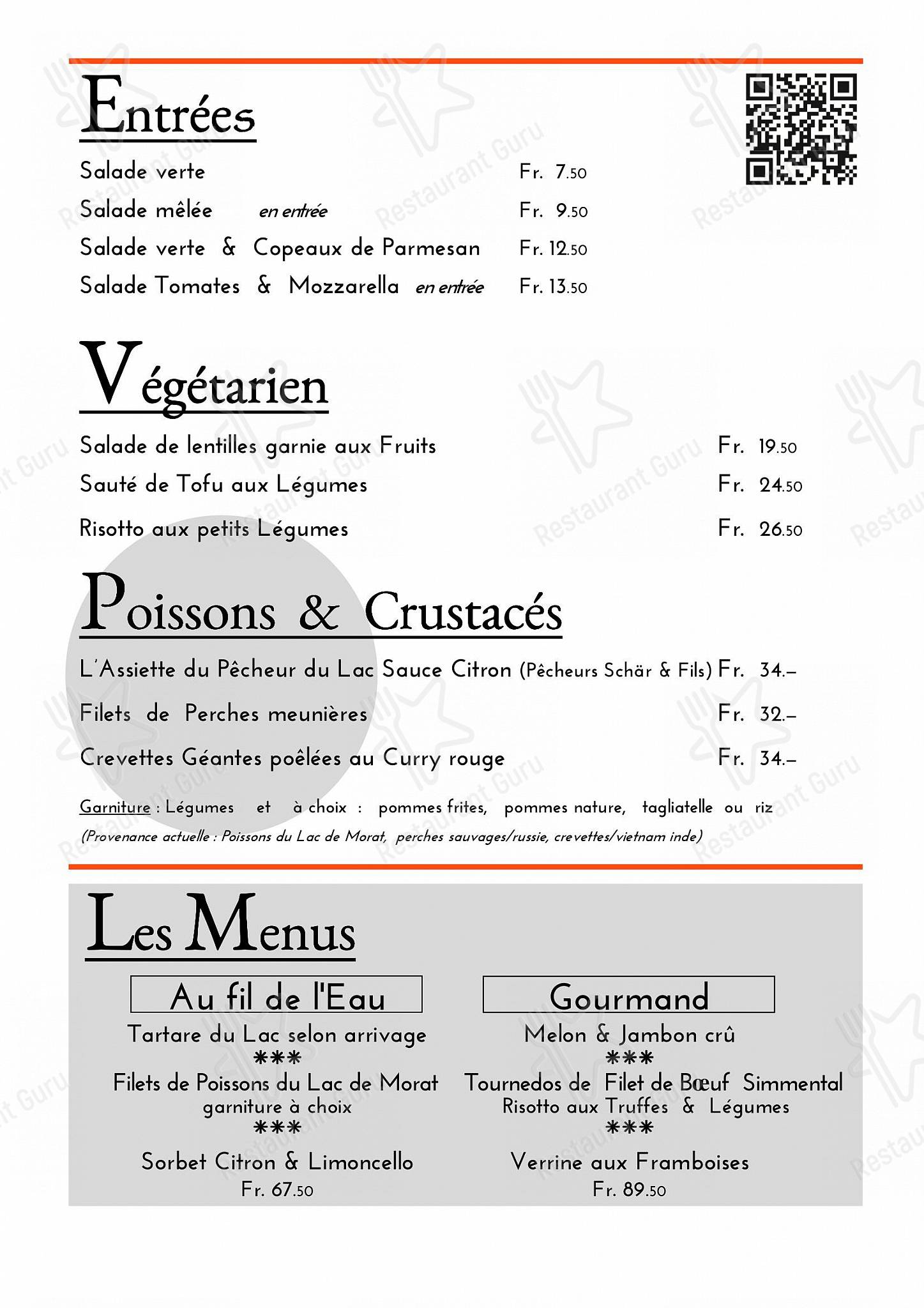 Основное меню per La Suite – Hôtel Café & Restaurant ristorante