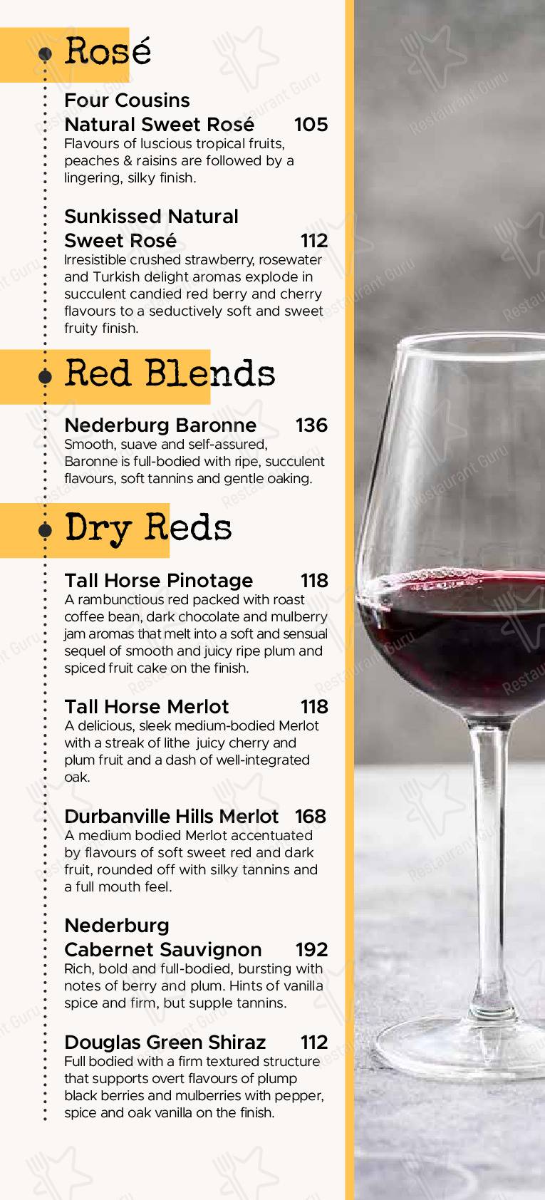 Menu pour Landdros Pub - repas et boissons