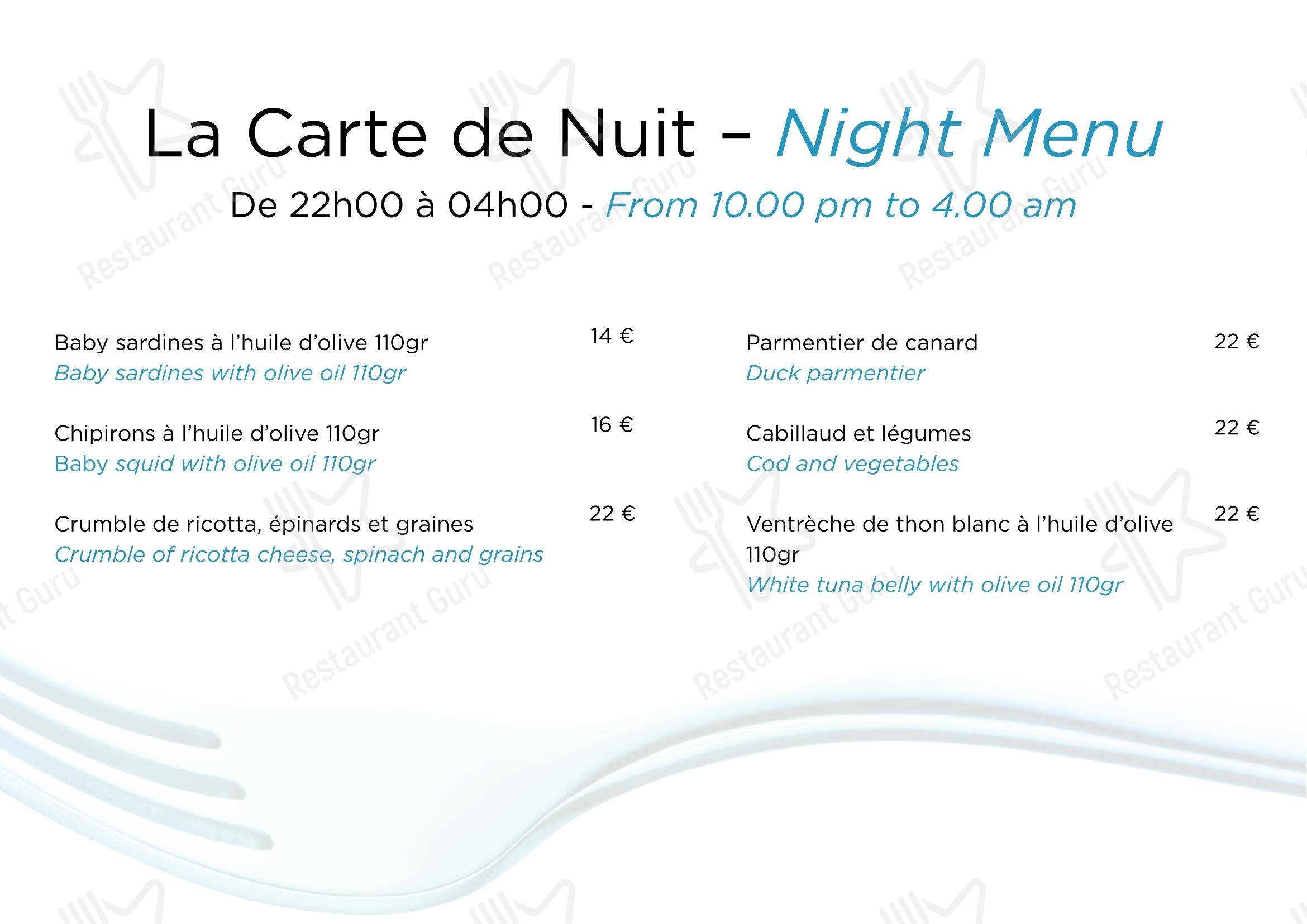 Menu pour Restaurant Le Duc - Nice - plats et boissons