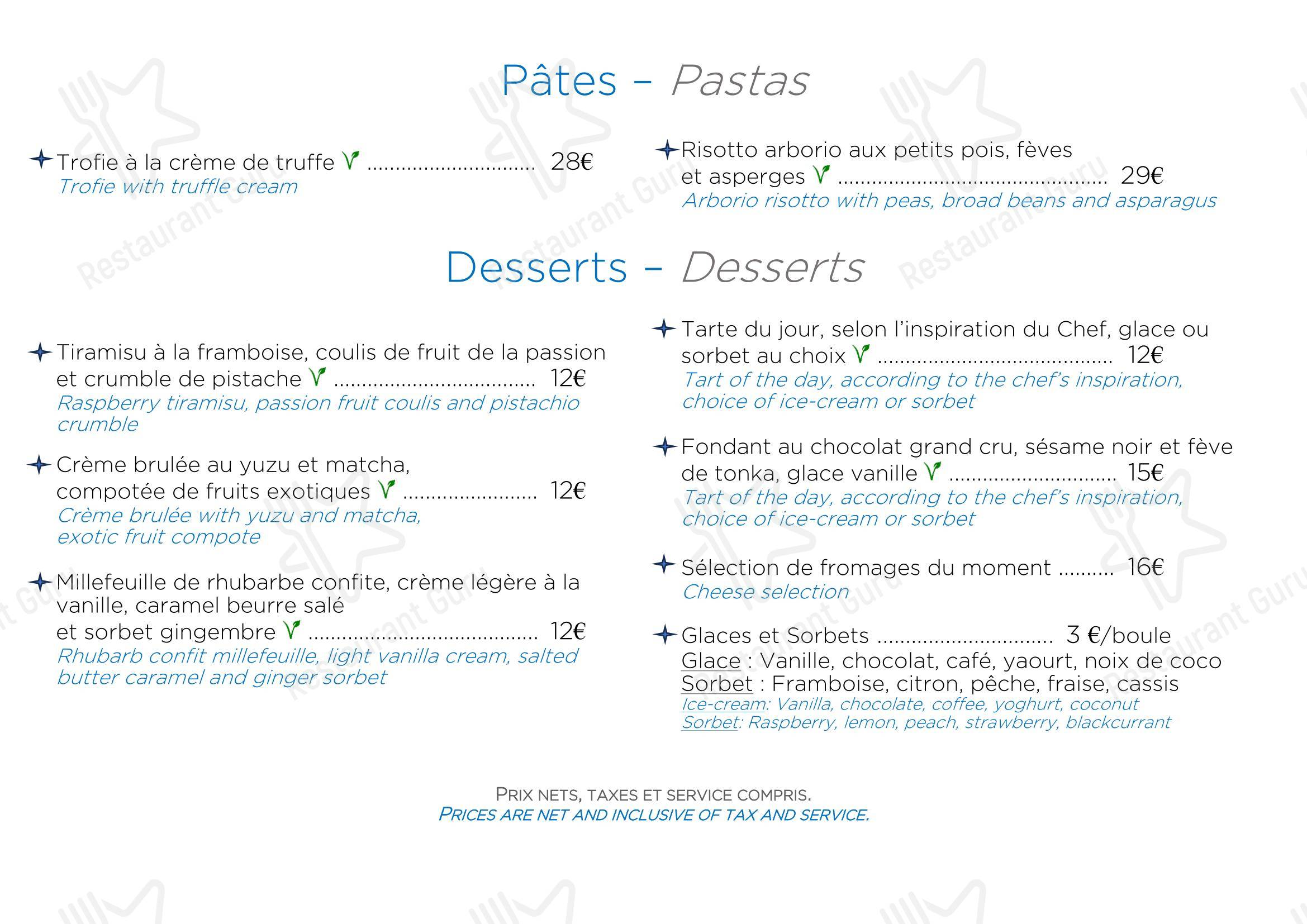 Menu pour Restaurant Le Duc - Nice - Основное меню