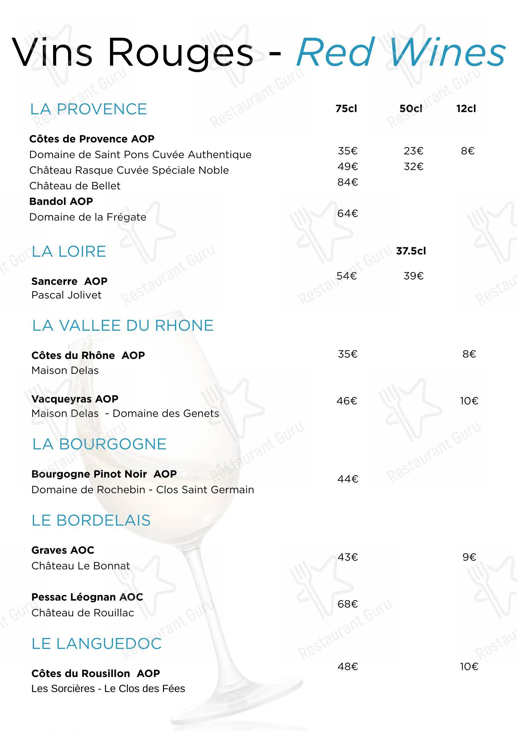Menu pour Restaurant Le Duc - Nice - Ночное меню