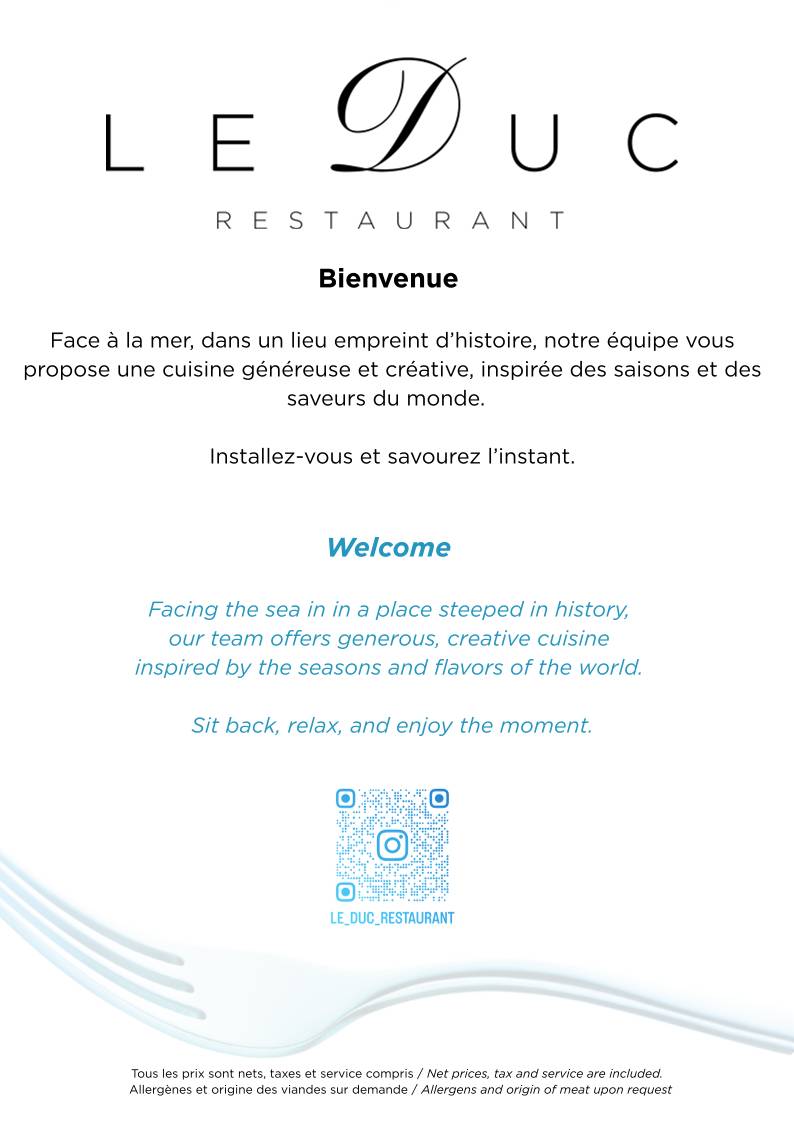 Menu de Restaurant Le Duc - Nice