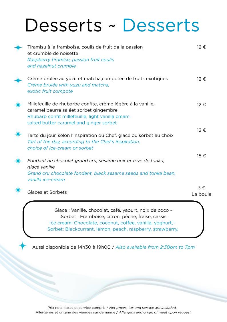 Menu de Restaurant Le Duc - Nice