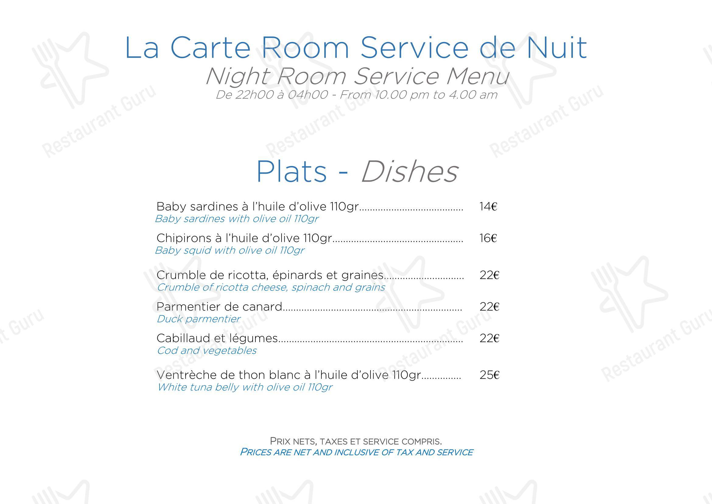 Menu pour Restaurant Le Duc - Nice - Основное меню
