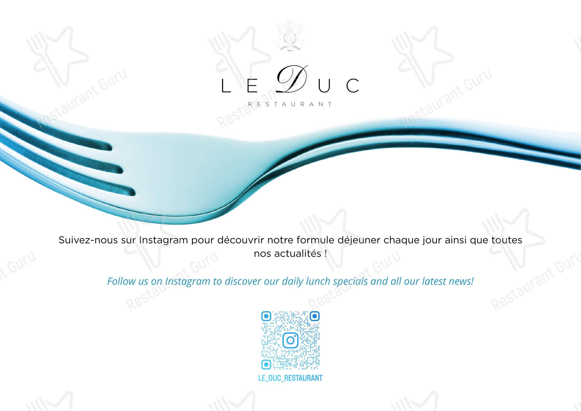 Menu pour Restaurant Le Duc - Nice - repas et boissons