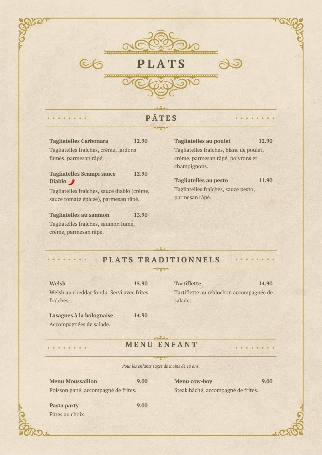 Menu de Le Grand Café