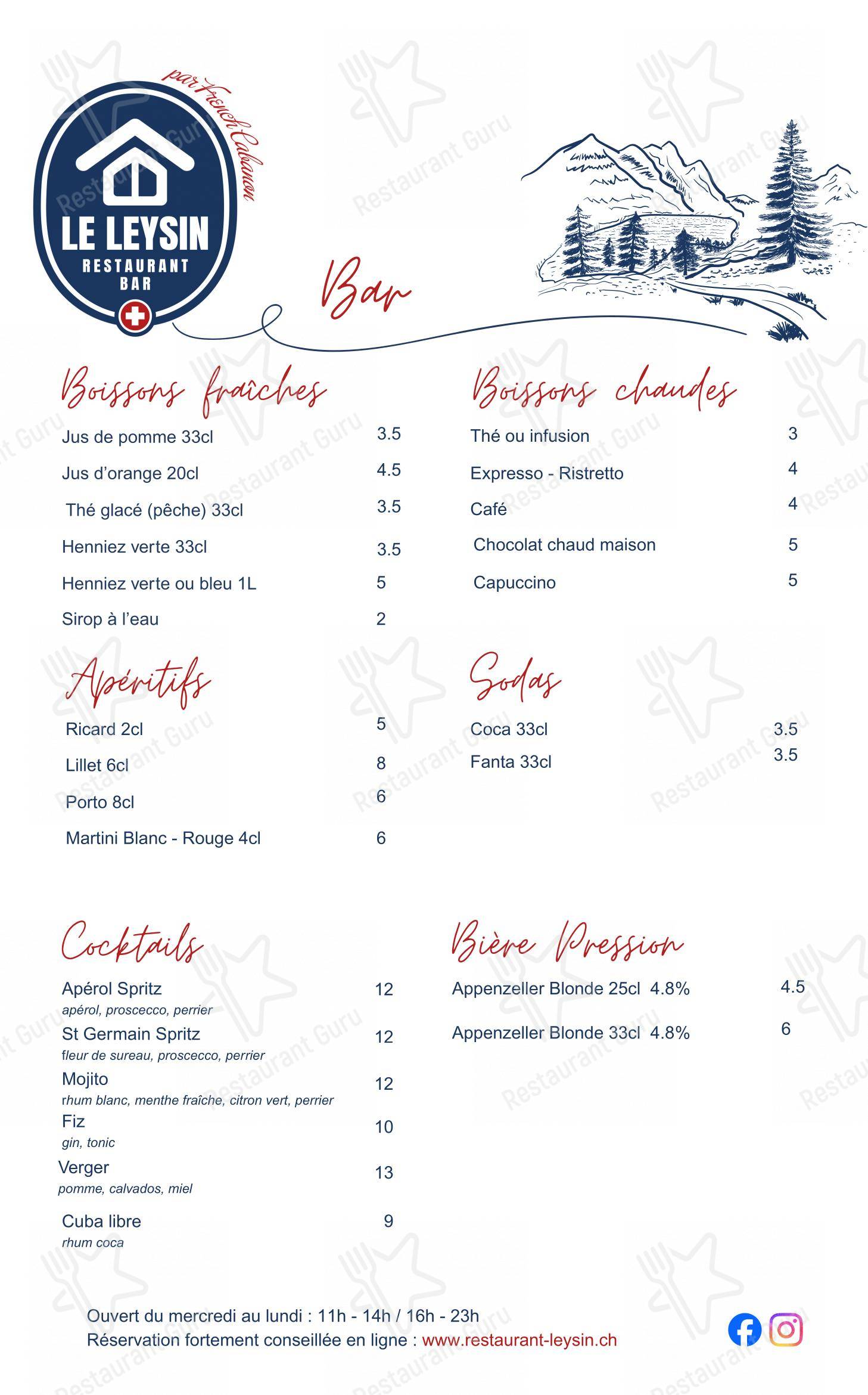 Menu per Restaurant Le Leysin in Leysin