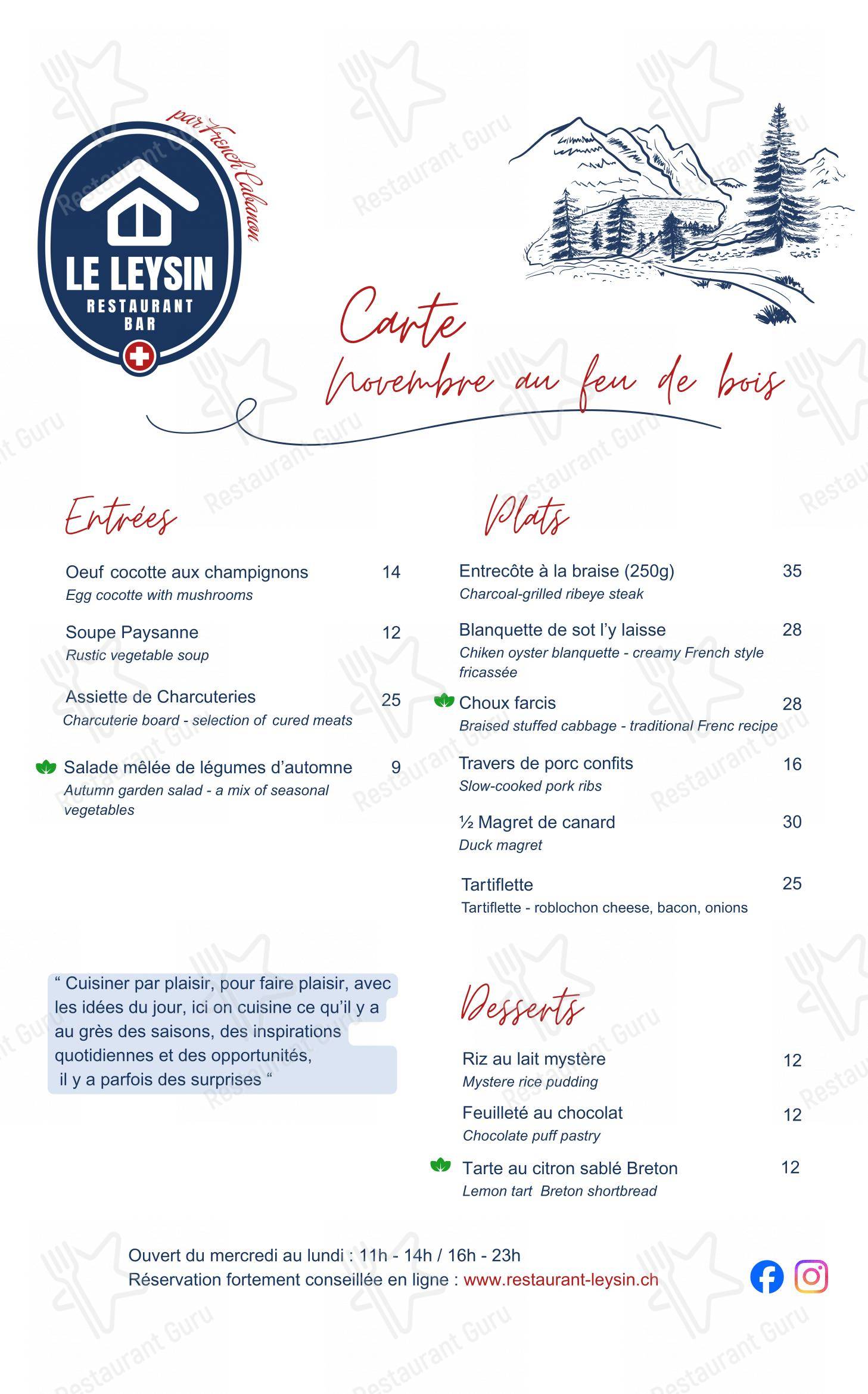 Menu per Restaurant Le Leysin in Leysin