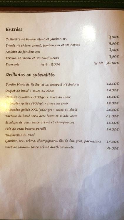 Menu de Le Marcassin