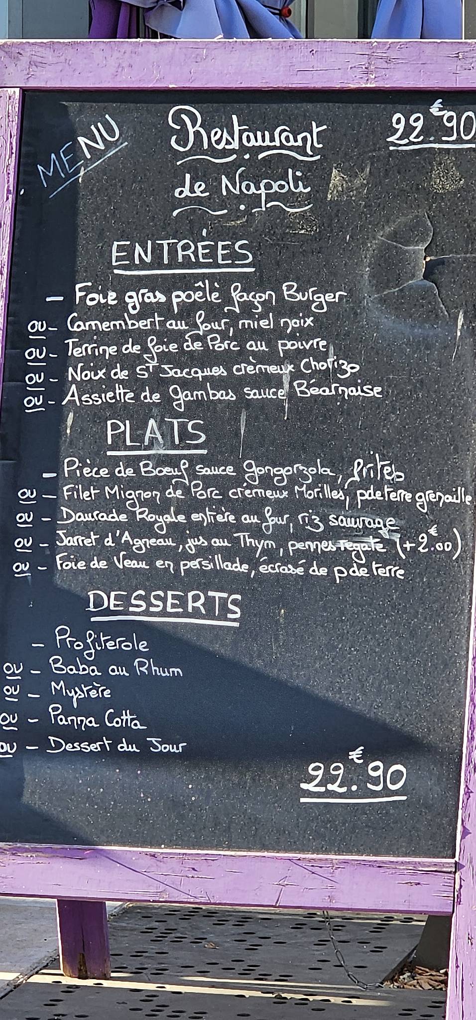 Menu de Le Napoli