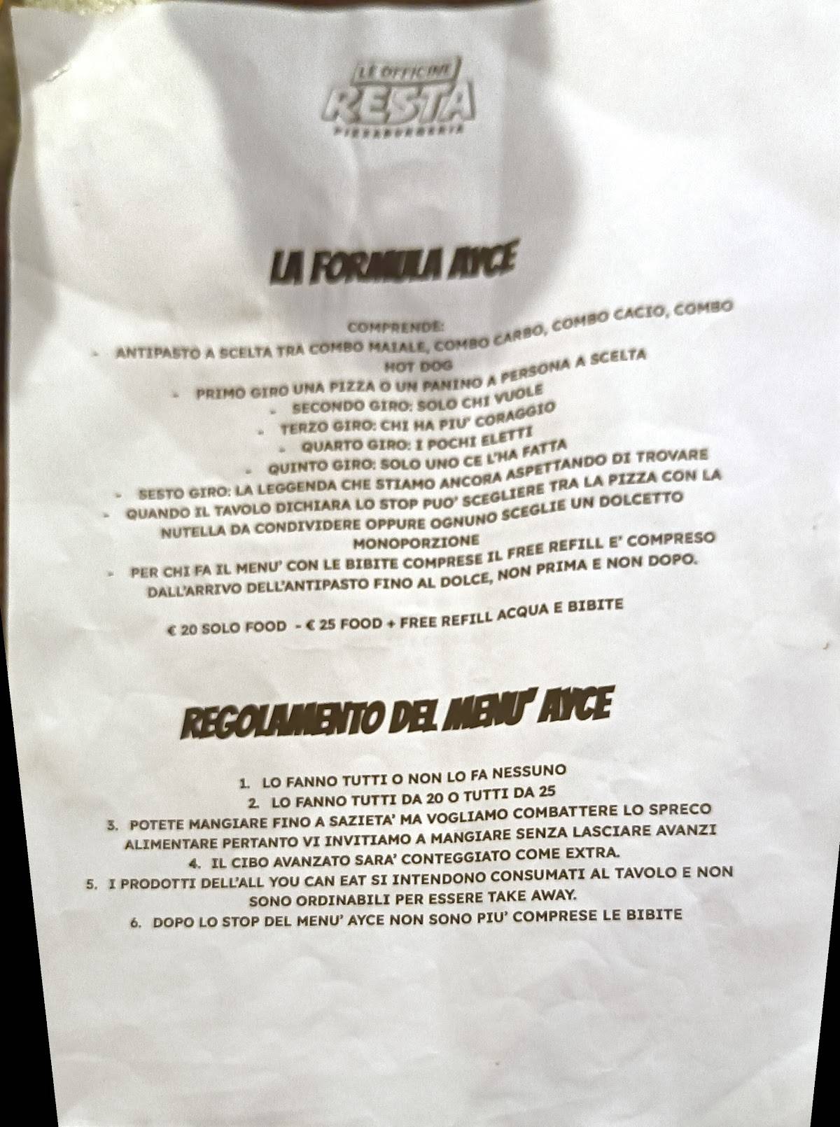 Menu di Le Officine Resta 