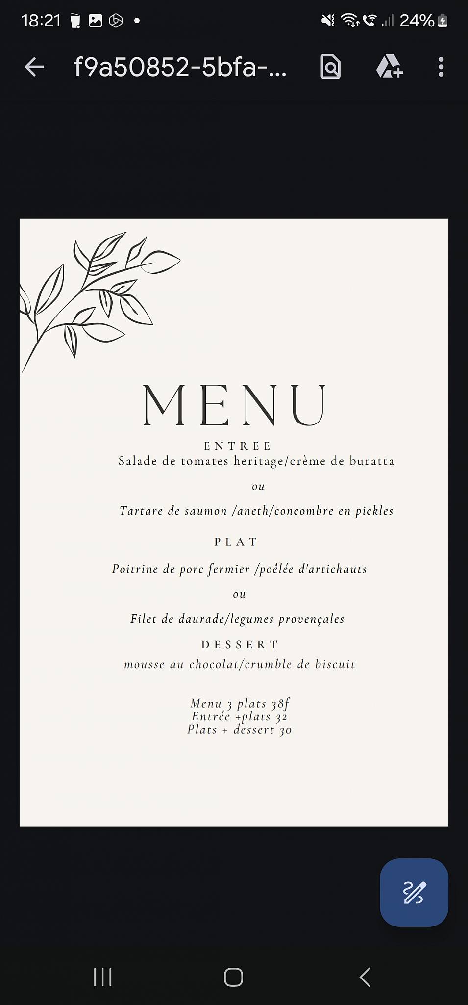 Menu di Restaurant Le Petit 