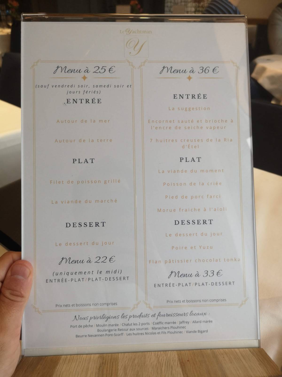 Menu de Restaurant Le Yachtman - Lorient