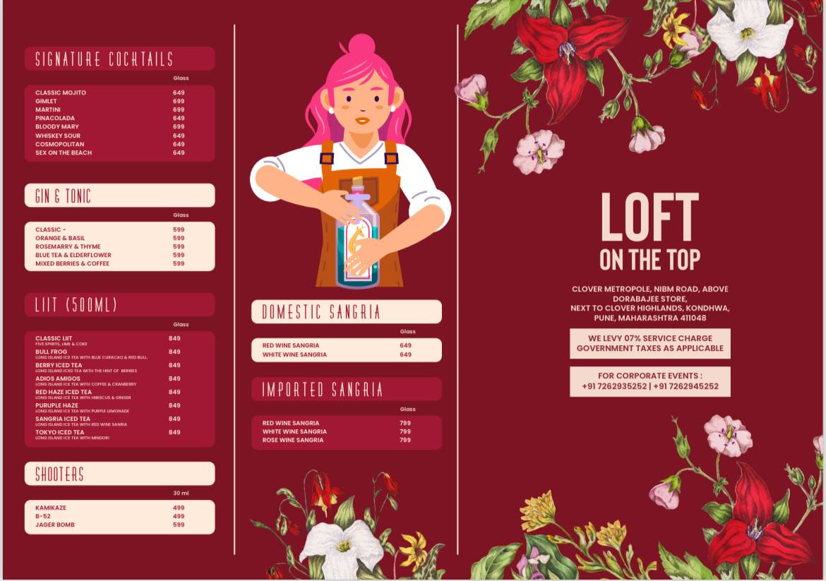 Loft On The Top menu
