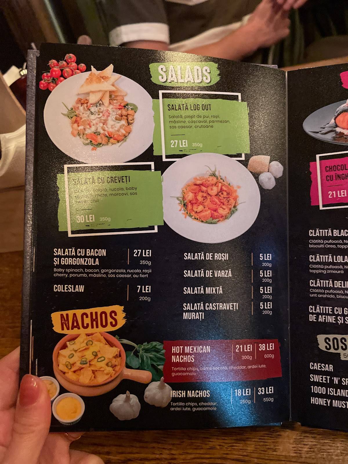 Menu at Log Out, Baia Mare, Str Vasile Lucaciu nr. 1