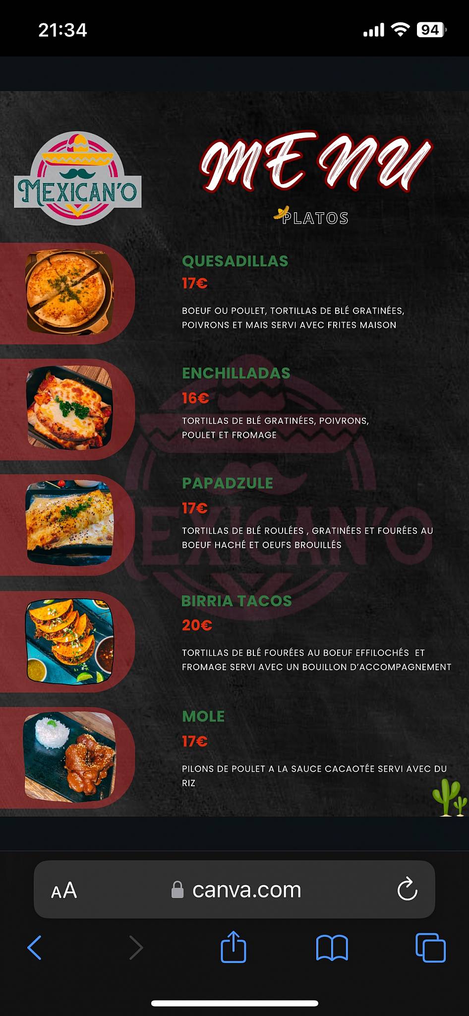 Menu de MEXICANO