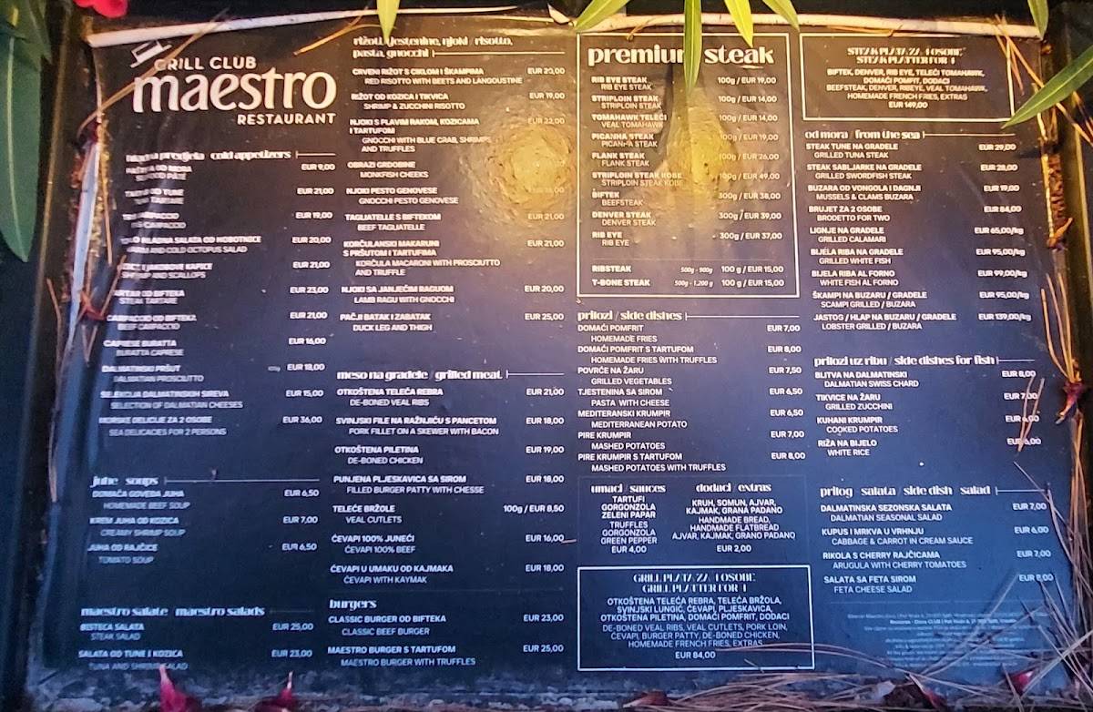 Menu di Maestro Grill Club Split 