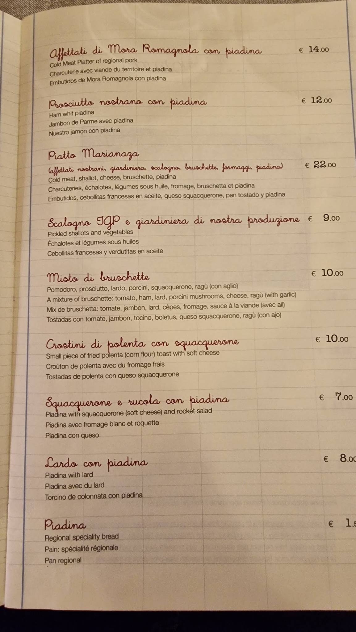 Menu di Marianaza 